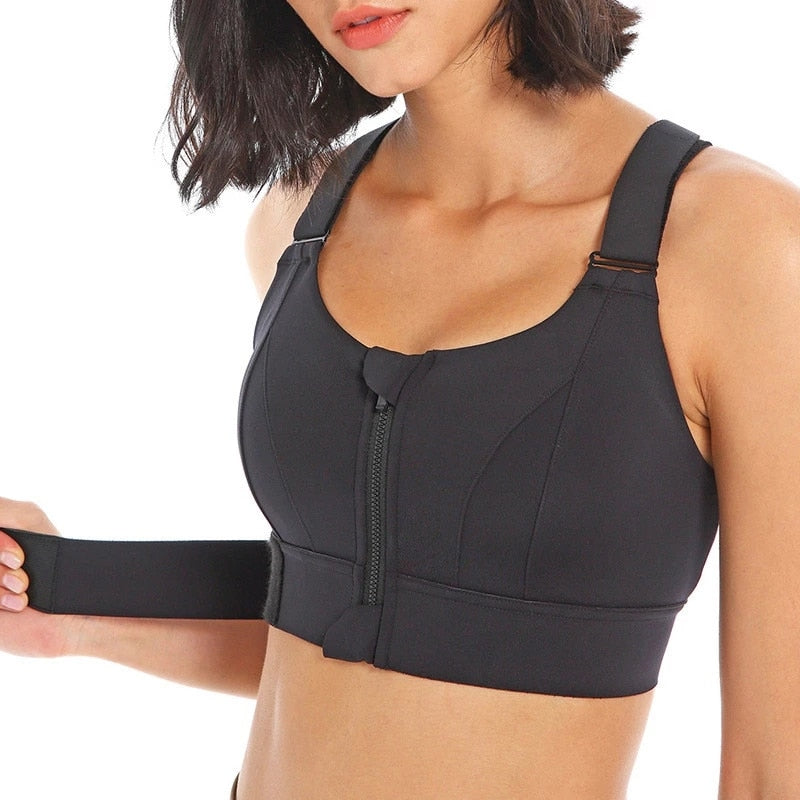Zip Sports Bra - Adjustable, Shockproof, and Stylish Gym Support