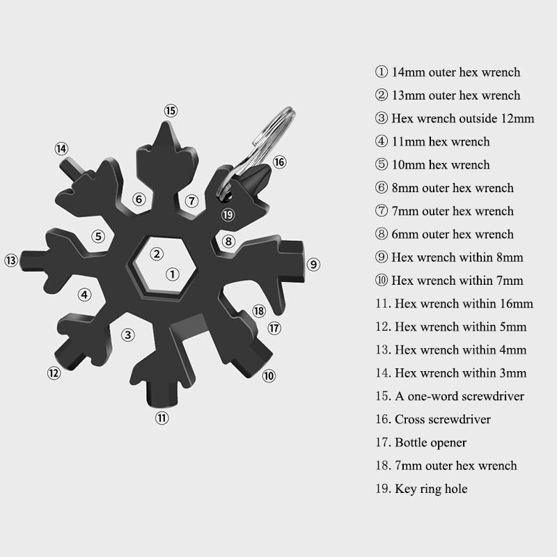 18 In 1 Snowflake Wrench Multifunction Outdoor Survival Tool