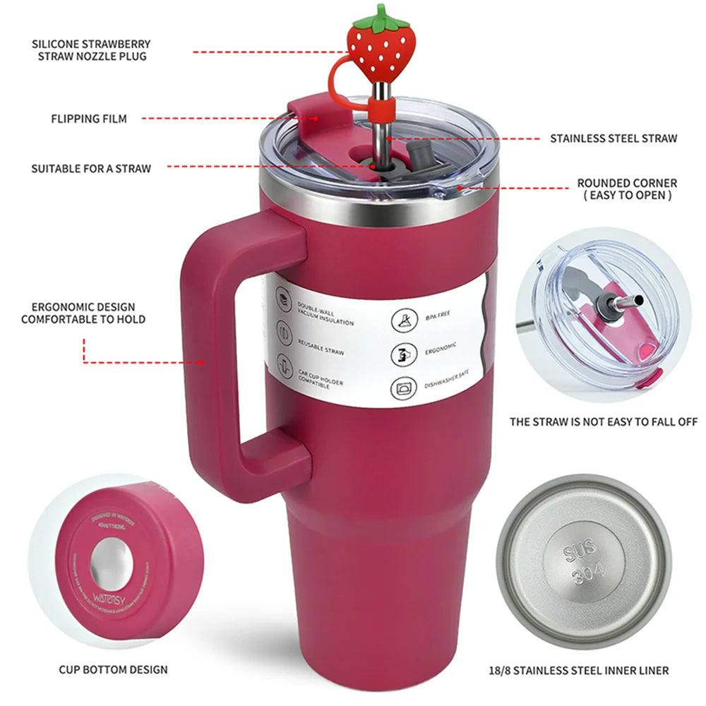 Watersy 30oz/40oz Tumbler with Handle and Straw - Stainless Steel Thermal Bottle Double 304 Vacuum Insulated Cup --