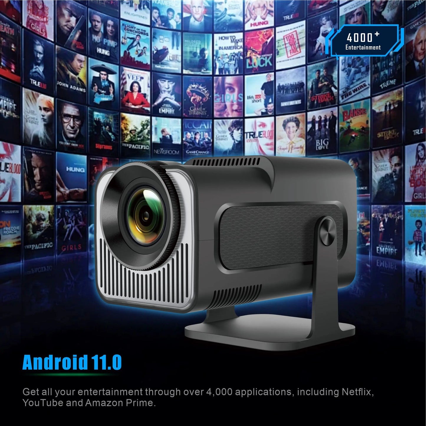 HY320mini Android Smart 1080P 4K Movie Projector 11.0 With Portable WIFI Bluetooth Home Cinema 720P Compatible with Smartphone