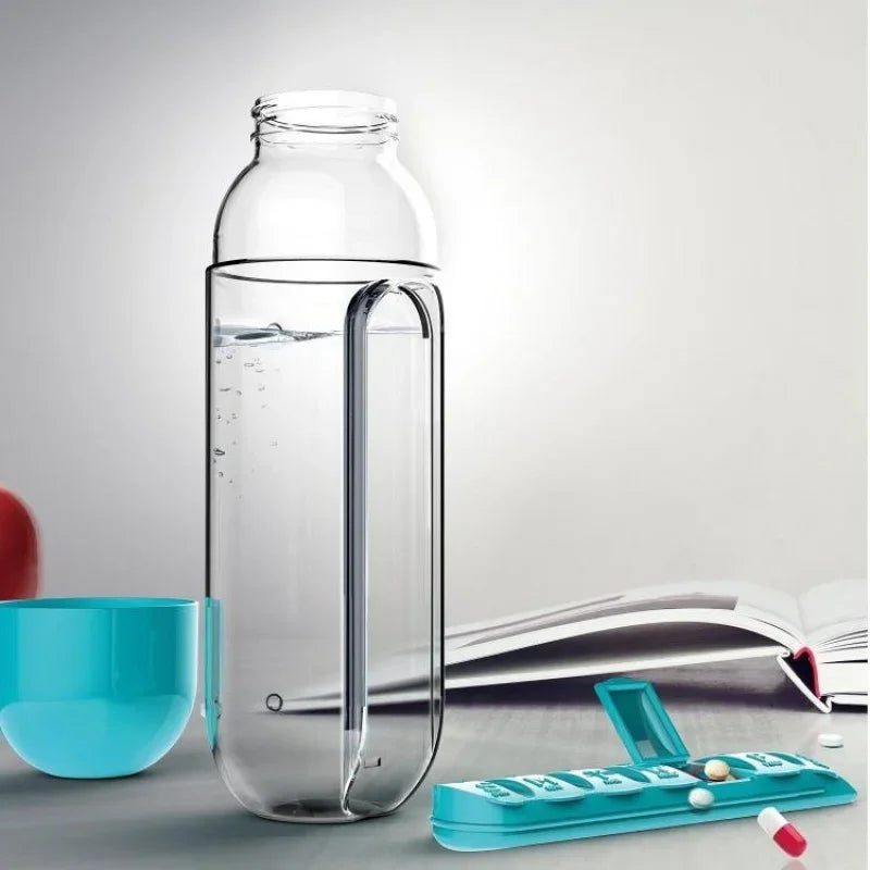 2 in 1 600ml 7 Grids Medicine Box Water Cup Sports Plastic Water Bottle Pill Boxes Organizer