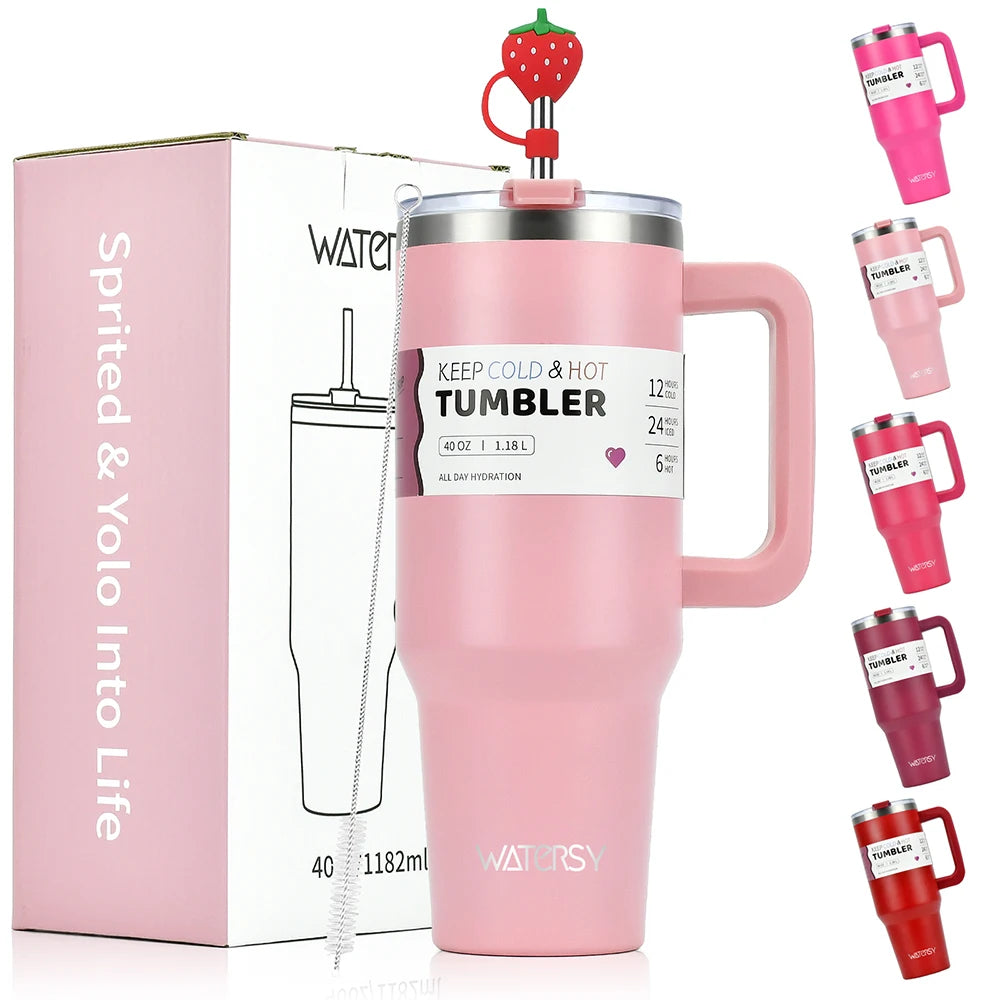Watersy 30oz/40oz Tumbler with Handle and Straw - Stainless Steel Thermal Bottle Double 304 Vacuum Insulated Cup --