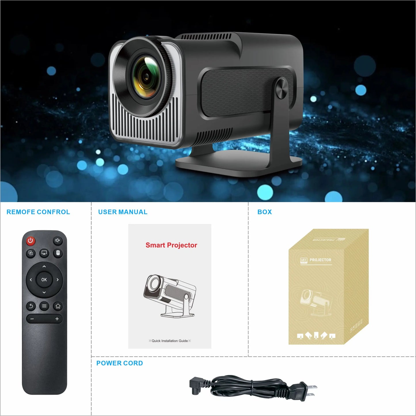 HY320mini Android Smart 1080P 4K Movie Projector 11.0 With Portable WIFI Bluetooth Home Cinema 720P Compatible with Smartphone