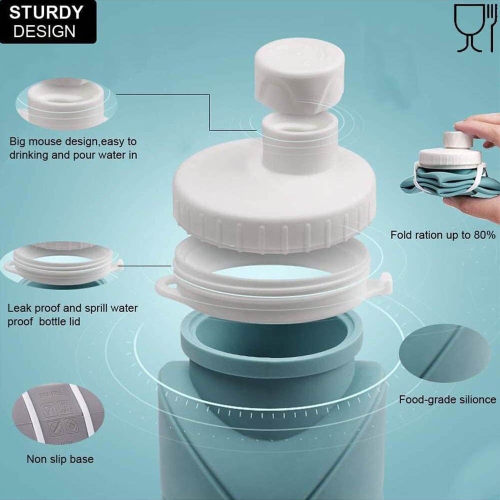 Collapsible Silicon Water Bottles perfect for Gym Camping Hiking Sports