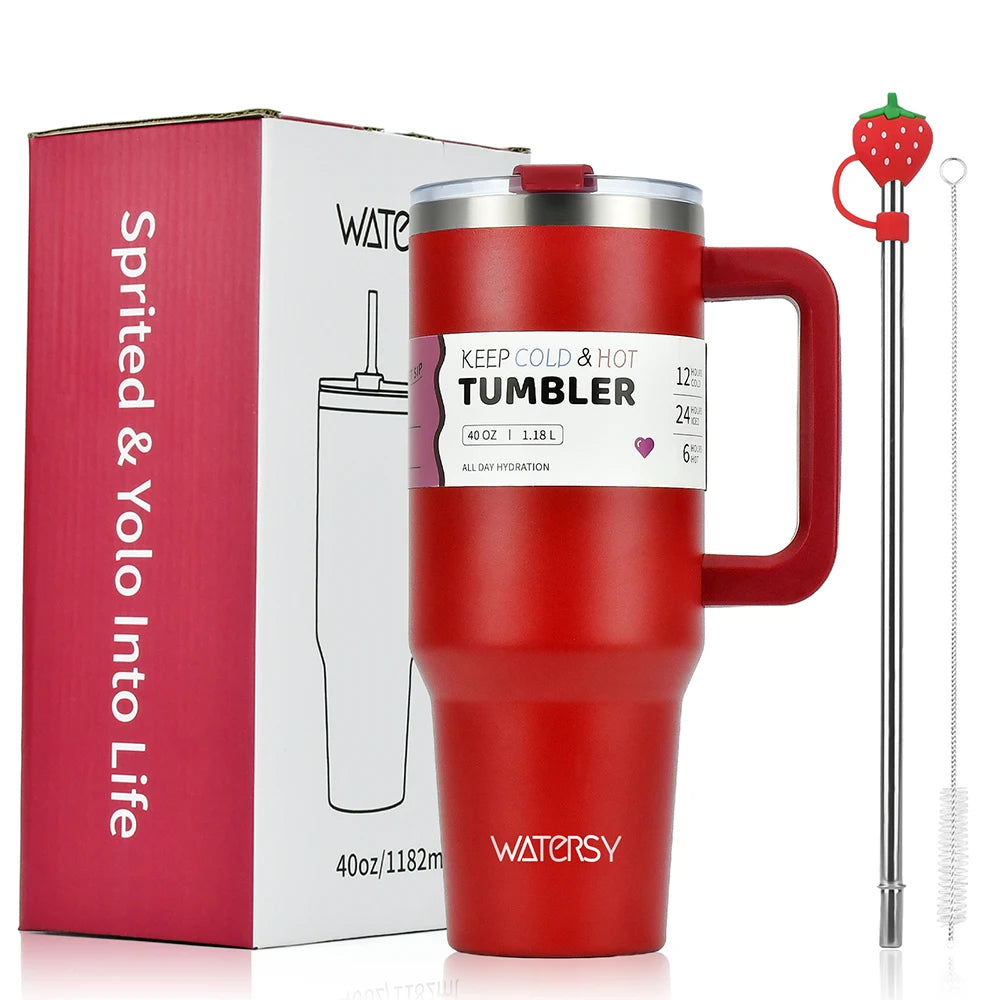 Watersy 30oz/40oz Tumbler with Handle and Straw - Stainless Steel Thermal Bottle Double 304 Vacuum Insulated Cup --