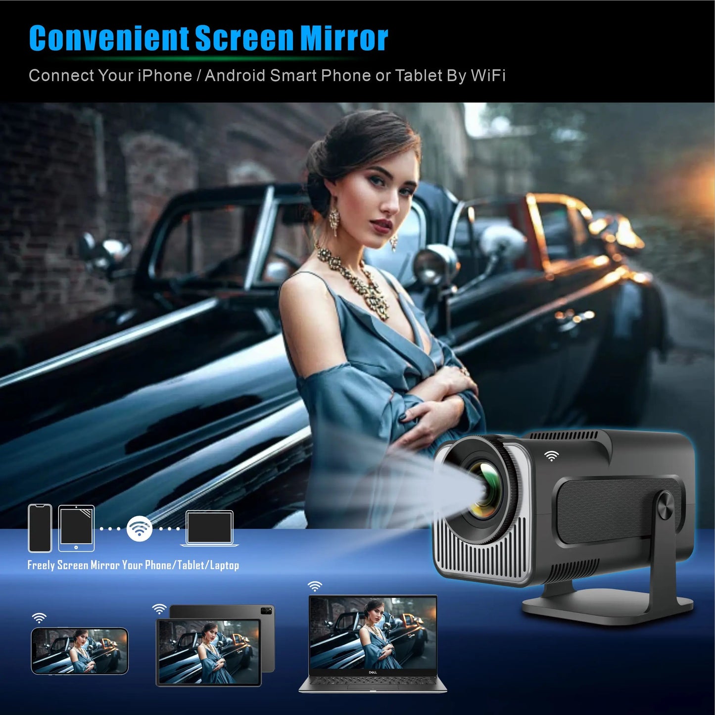 HY320mini Android Smart 1080P 4K Movie Projector 11.0 With Portable WIFI Bluetooth Home Cinema 720P Compatible with Smartphone