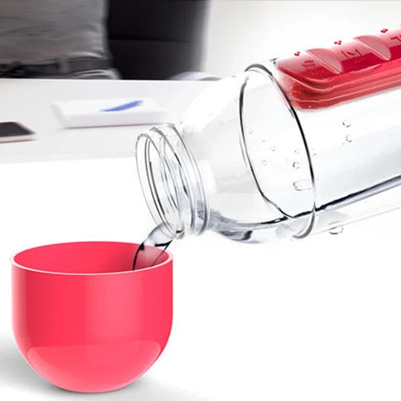 2 in 1 600ml 7 Grids Medicine Box Water Cup Sports Plastic Water Bottle Pill Boxes Organizer
