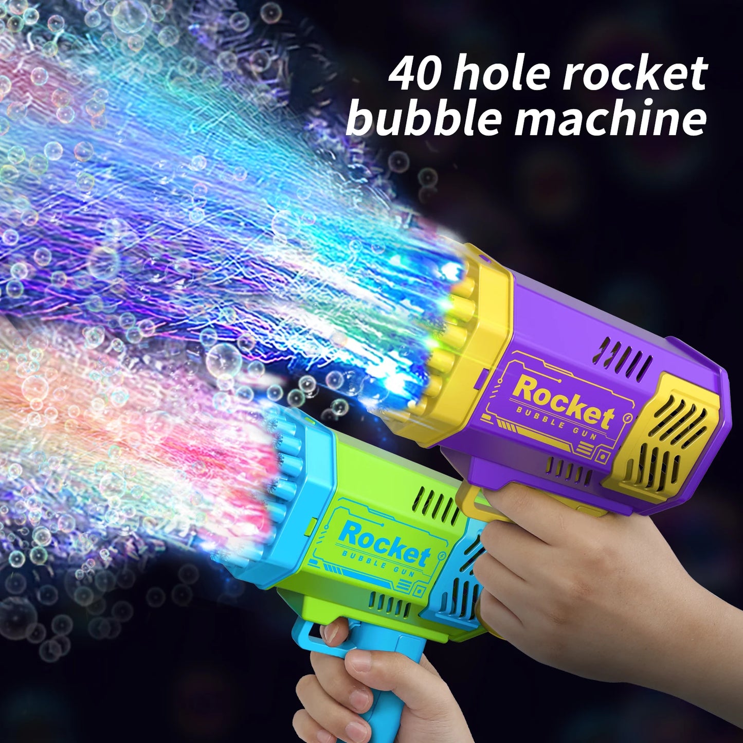 40 Hole Handheld Bubble Rocket Launcher with LED Lights