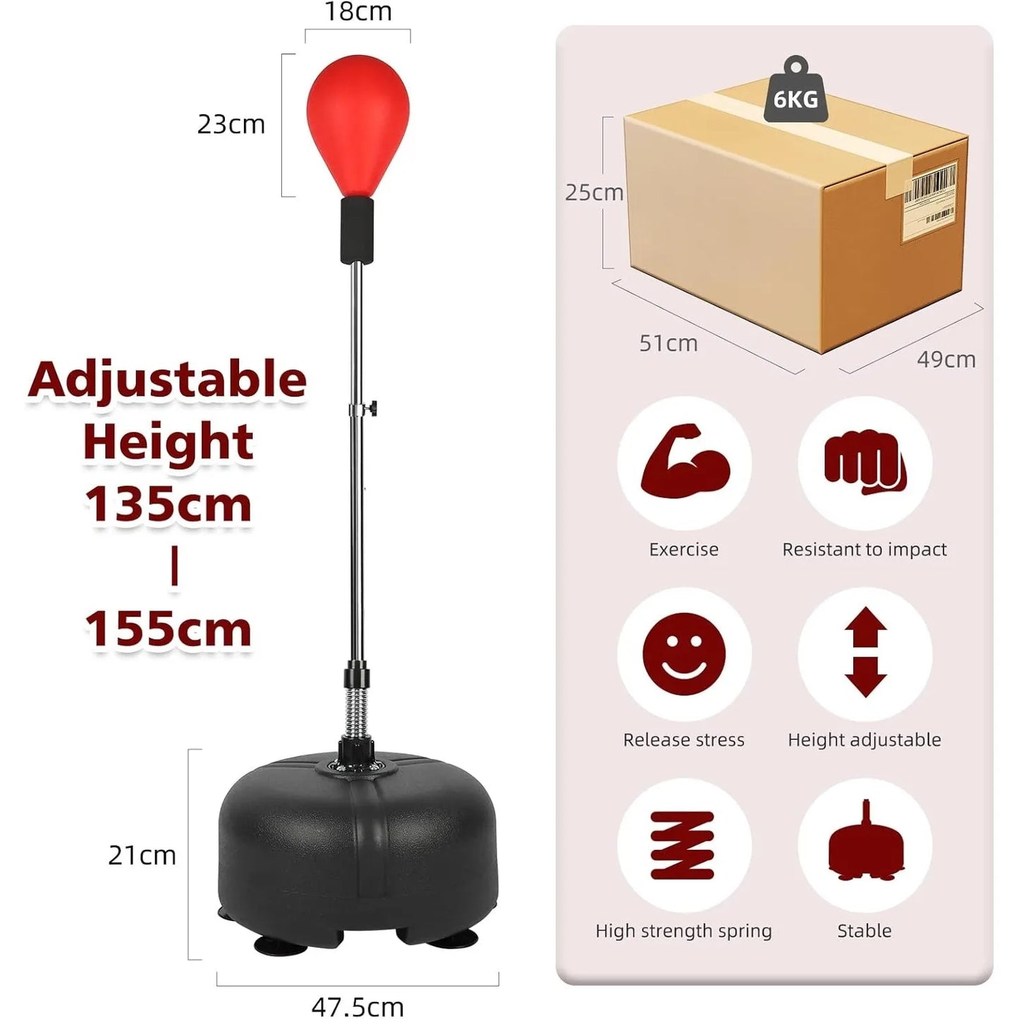 Speed Punch Ball with Stand & Adjustable Height Stand - Great for Boxing Workout Equipment, Stress Fitness
