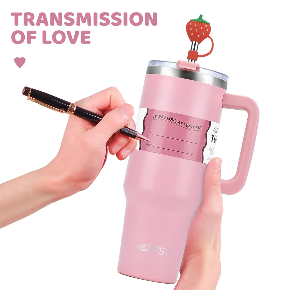 Watersy 30oz/40oz Tumbler with Handle and Straw - Stainless Steel Thermal Bottle Double 304 Vacuum Insulated Cup --