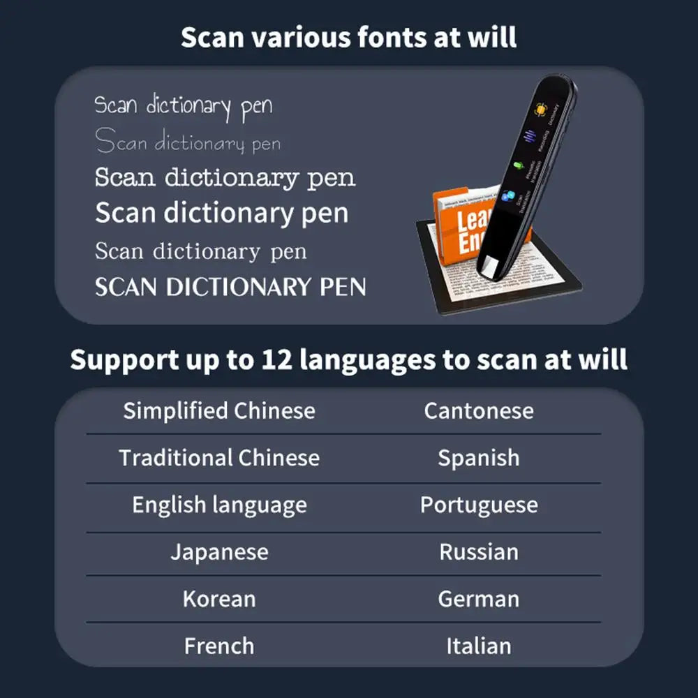 Offline Translation Pen For Teachers & Students with Dictionary English & Intelligent Scanning Point Reading 123 Languages