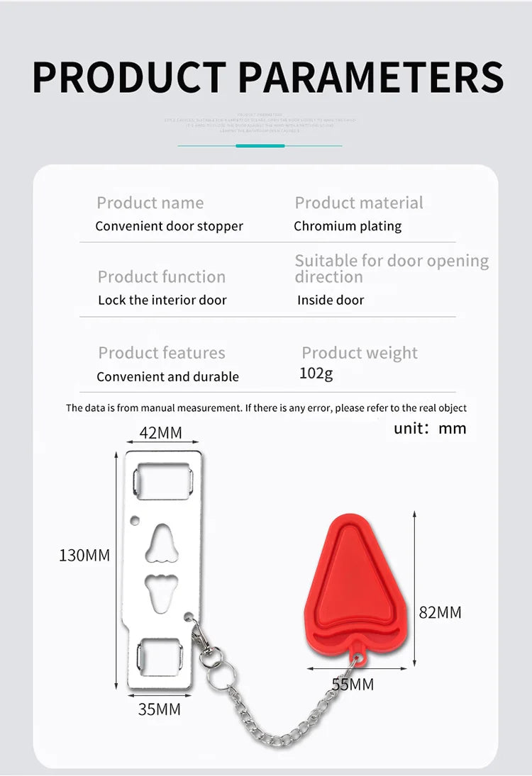 Travel Safety Door Lock No Drilling Required Manual Hotel Room Removable For Travel Safety