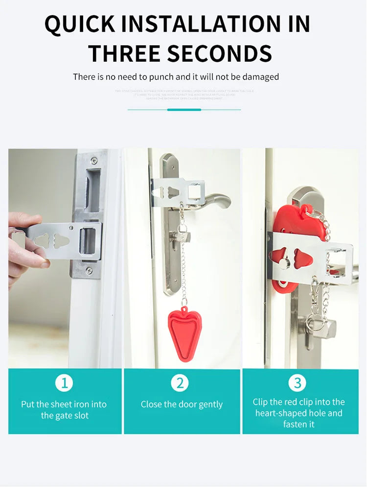 Travel Safety Door Lock No Drilling Required Manual Hotel Room Removable For Travel Safety