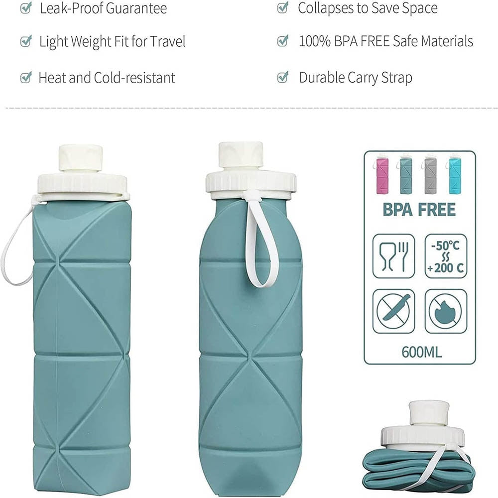 Collapsible Silicon Water Bottles perfect for Gym Camping Hiking Sports