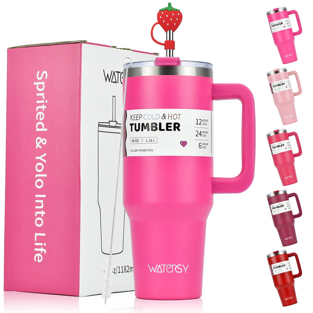 Watersy 30oz/40oz Tumbler with Handle and Straw - Stainless Steel Thermal Bottle Double 304 Vacuum Insulated Cup --