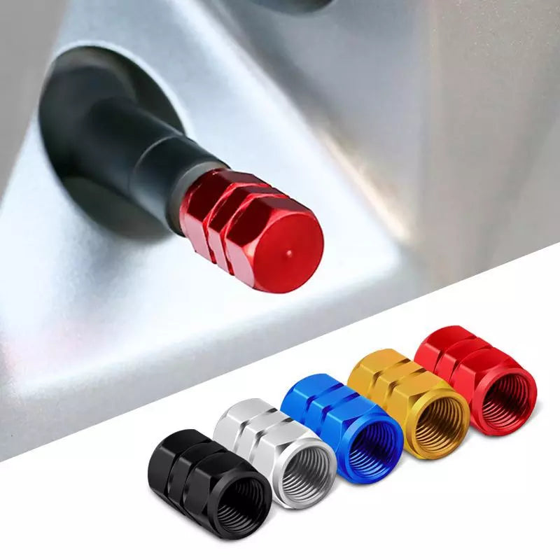 4 Pcs Aluminum Car Tire Valve Caps Made of Hex Alloy, Airtight Cover, Waterproof. Suitable For Automobiles Motorcycles Trucks Bikes