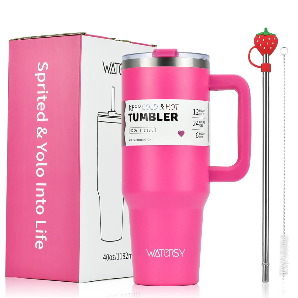 Watersy 30oz/40oz Tumbler with Handle and Straw - Stainless Steel Thermal Bottle Double 304 Vacuum Insulated Cup --
