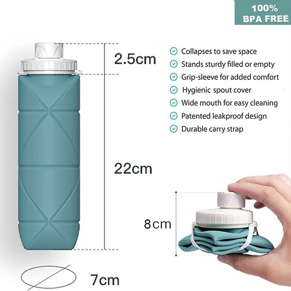 Collapsible Silicon Water Bottles perfect for Gym Camping Hiking Sports