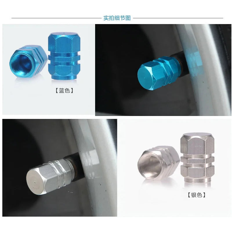 4 Pcs Aluminum Car Tire Valve Caps Made of Hex Alloy, Airtight Cover, Waterproof. Suitable For Automobiles Motorcycles Trucks Bikes