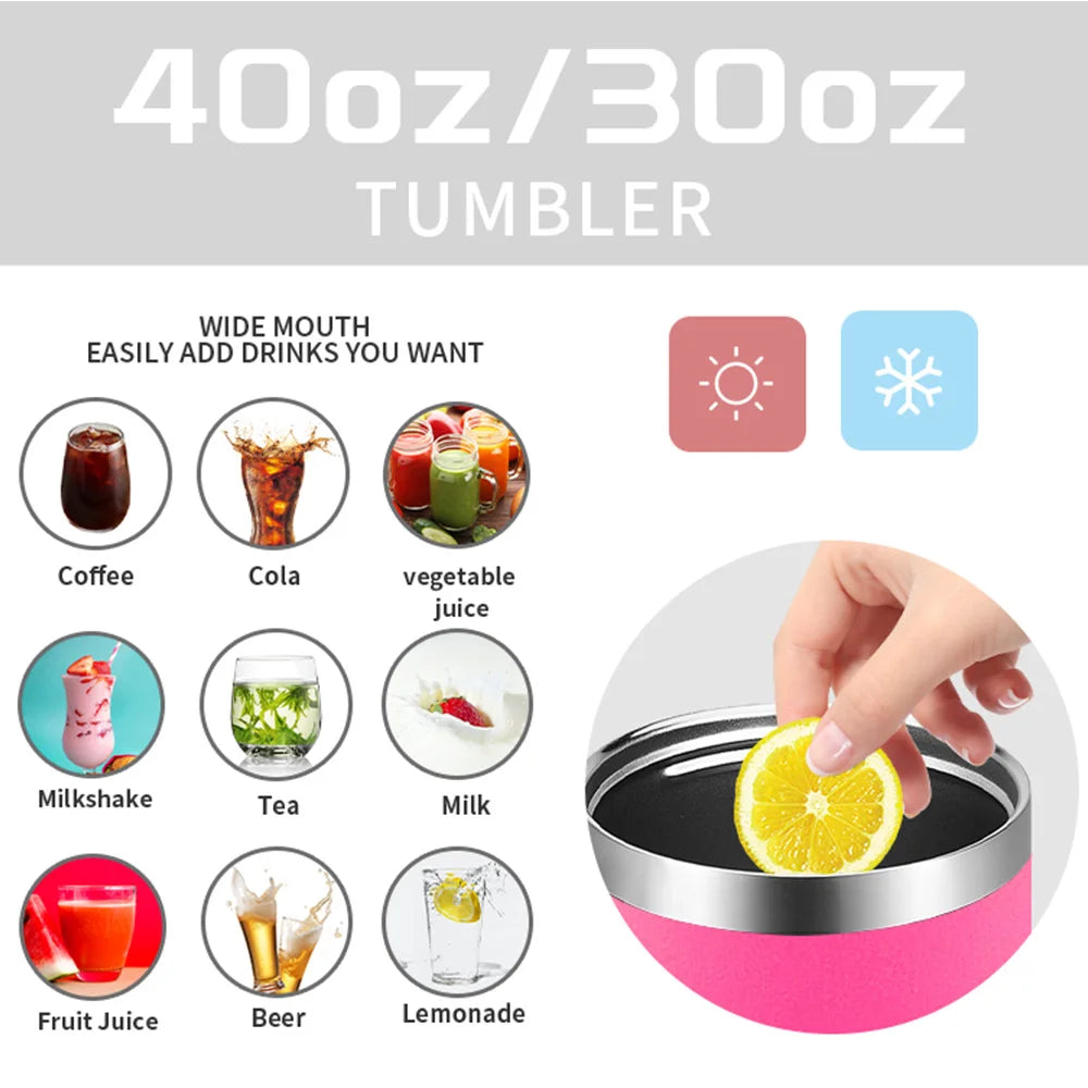 Watersy 30oz/40oz Tumbler with Handle and Straw - Stainless Steel Thermal Bottle Double 304 Vacuum Insulated Cup --
