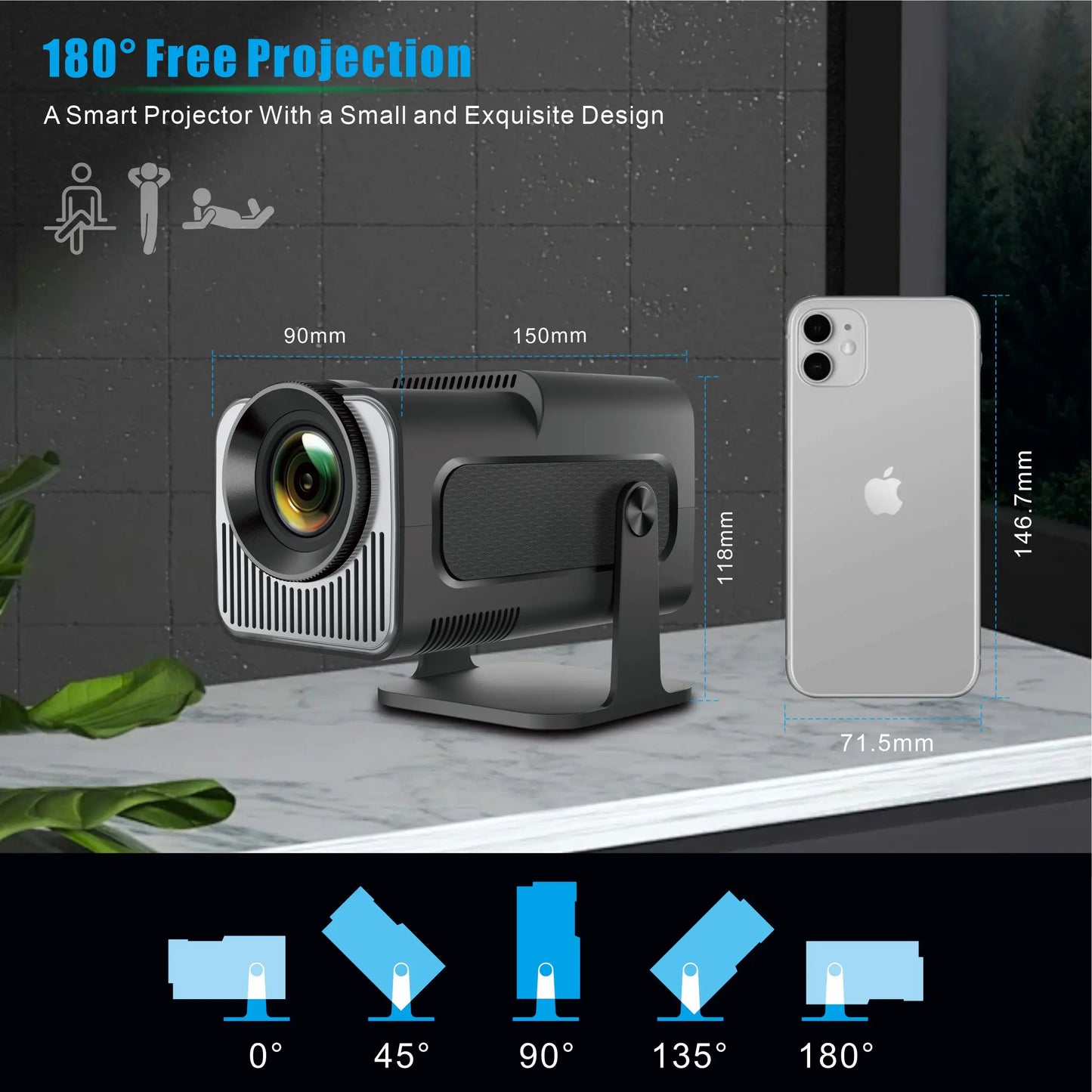 HY320mini Android Smart 1080P 4K Movie Projector 11.0 With Portable WIFI Bluetooth Home Cinema 720P Compatible with Smartphone