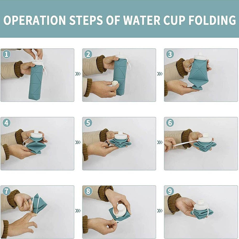 Collapsible Silicon Water Bottles perfect for Gym Camping Hiking Sports