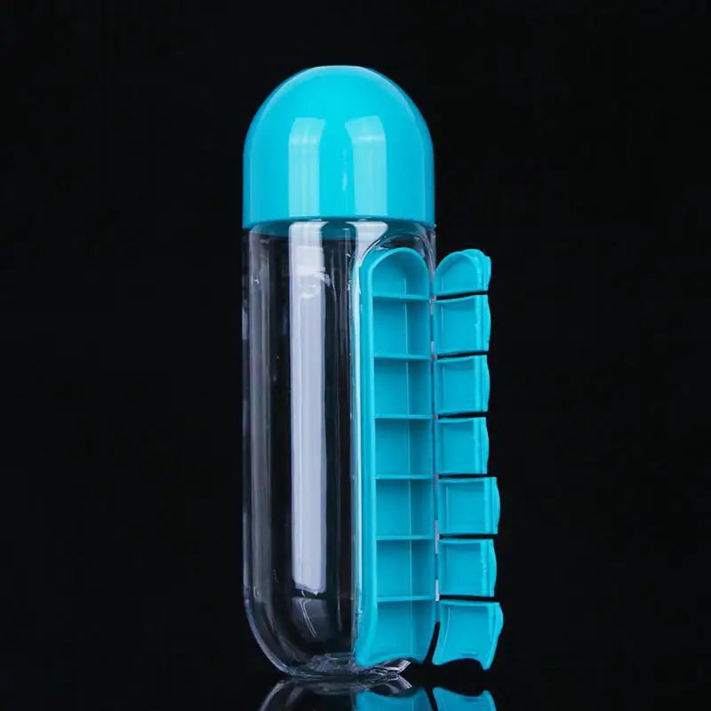 2 in 1 600ml 7 Grids Medicine Box Water Cup Sports Plastic Water Bottle Pill Boxes Organizer