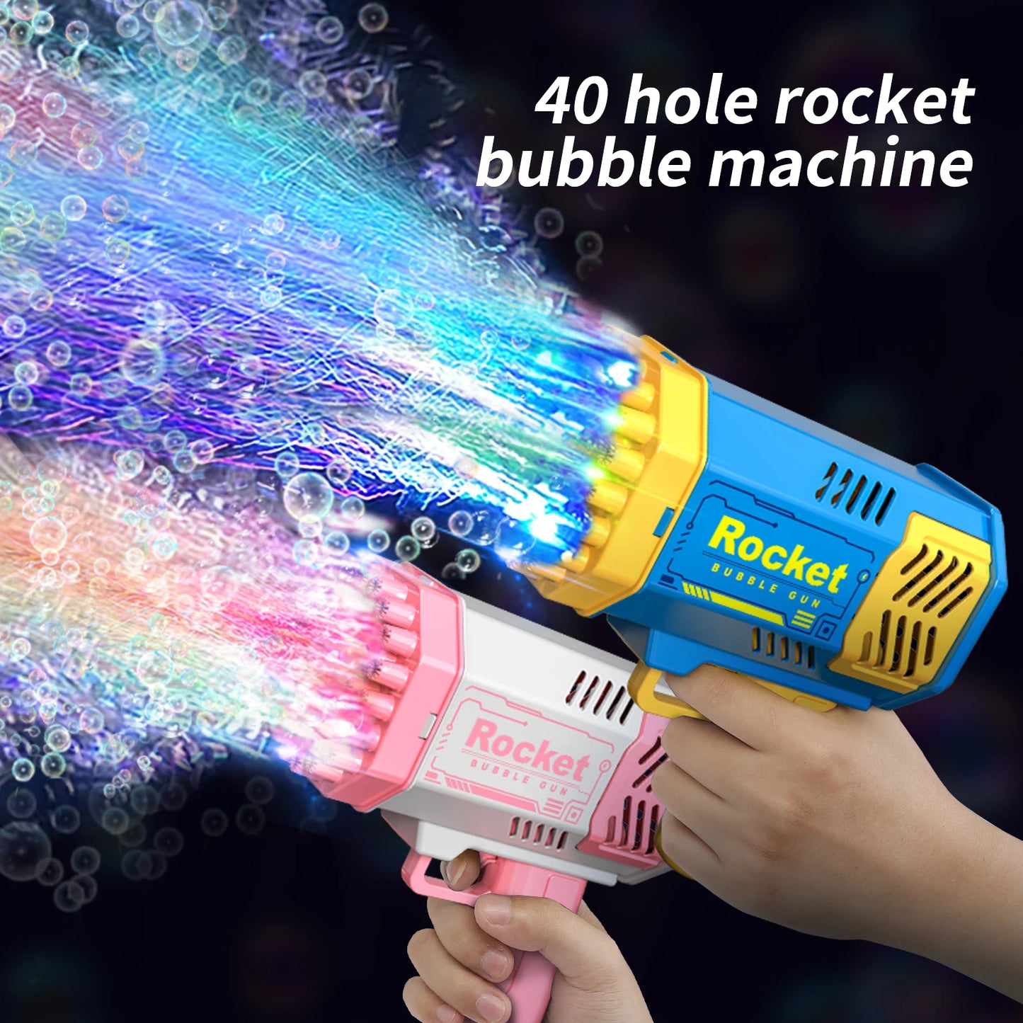 40 Hole Handheld Bubble Rocket Launcher with LED Lights