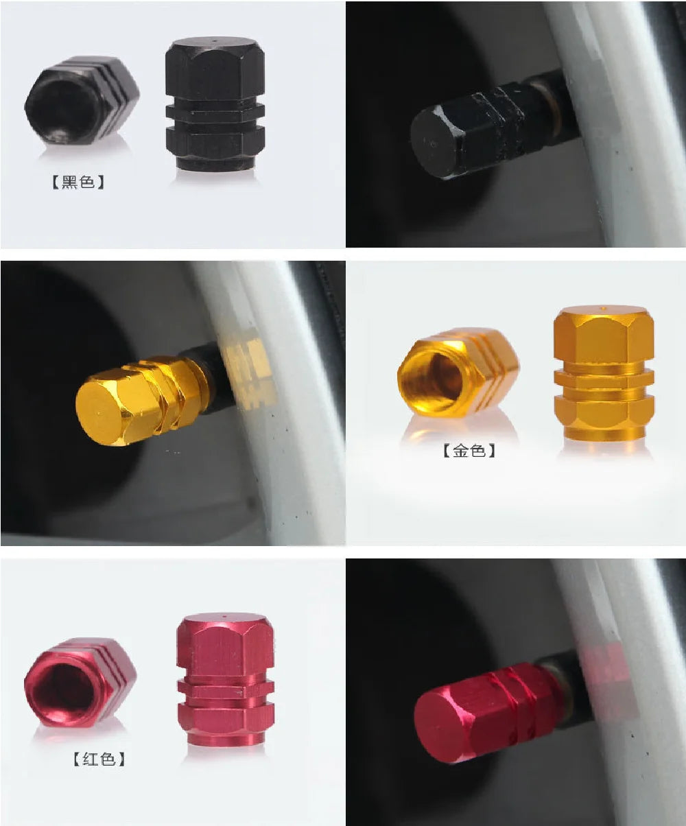 4 Pcs Aluminum Car Tire Valve Caps Made of Hex Alloy, Airtight Cover, Waterproof. Suitable For Automobiles Motorcycles Trucks Bikes