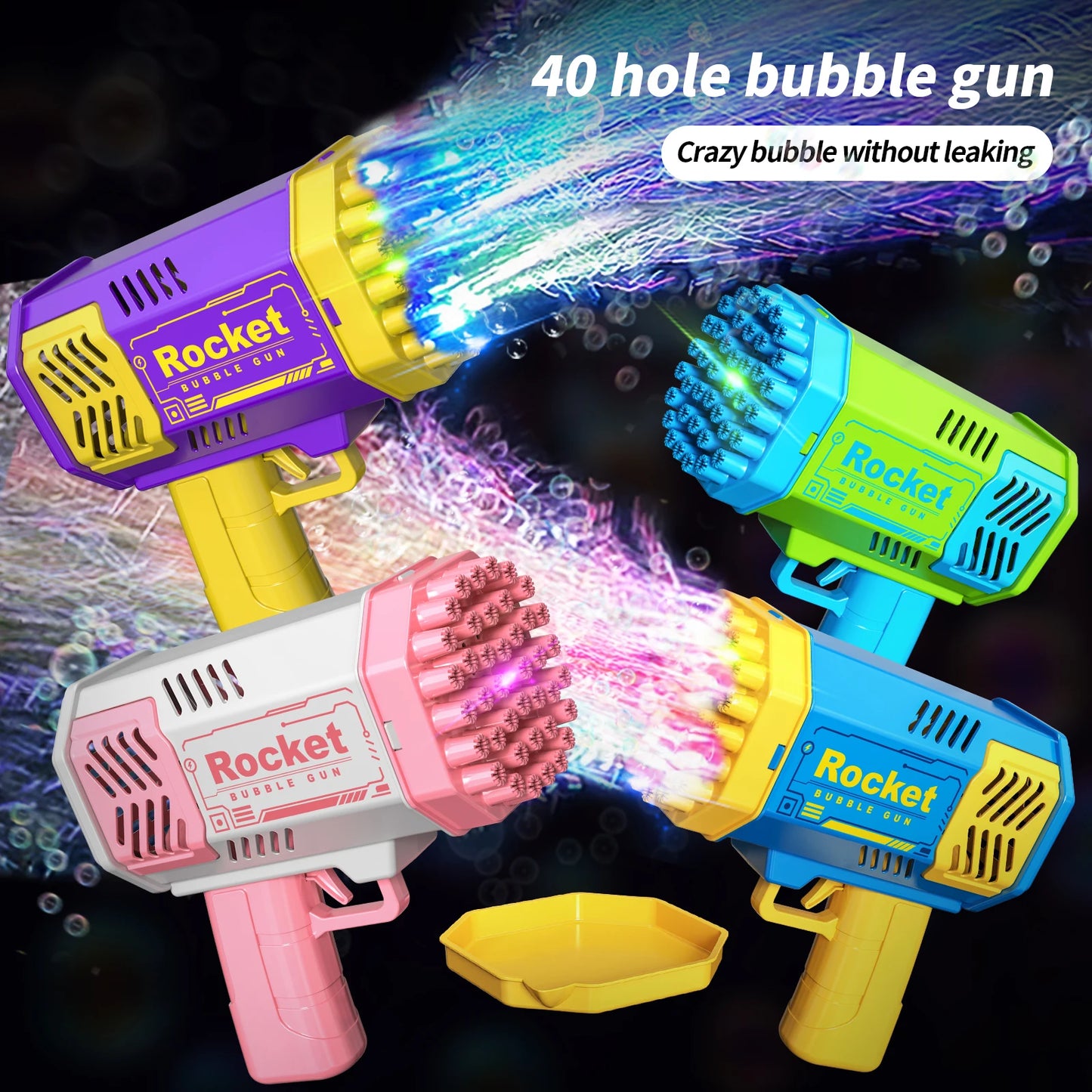 40 Hole Handheld Bubble Rocket Launcher with LED Lights