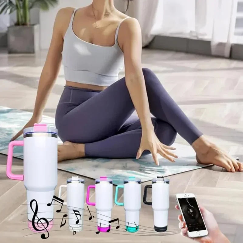 Massive 118 cl/ 40 oz Stainless Steel Cup With Bluetooth Stereo Sound Speakers Vacuum Insulated