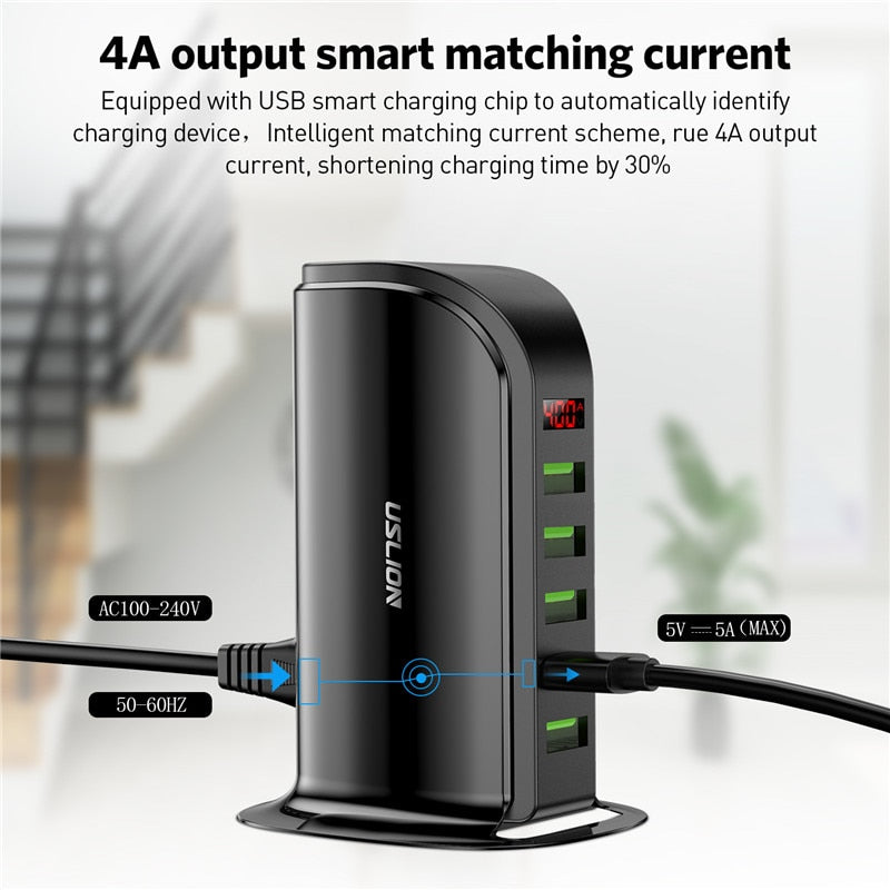 USLION 5 Multi Port USB Charger Hub with LED Display