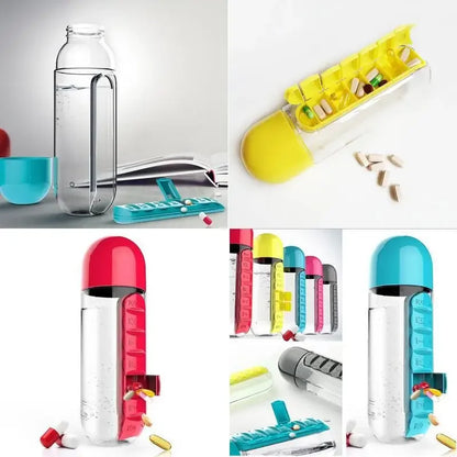 2 in 1 600ml 7 Grids Medicine Box Water Cup Sports Plastic Water Bottle Pill Boxes Organizer