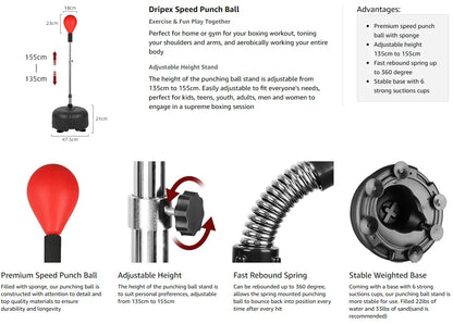 Speed Punch Ball with Stand & Adjustable Height Stand - Great for Boxing Workout Equipment, Stress Fitness