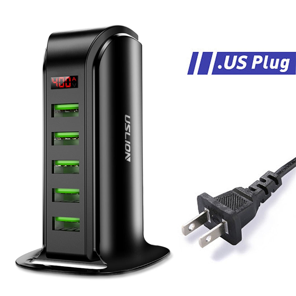 USLION 5 Multi Port USB Charger Hub with LED Display