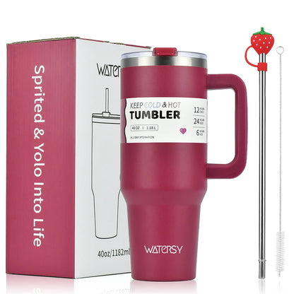 Watersy 30oz/40oz Tumbler with Handle and Straw - Stainless Steel Thermal Bottle Double 304 Vacuum Insulated  Cup --
