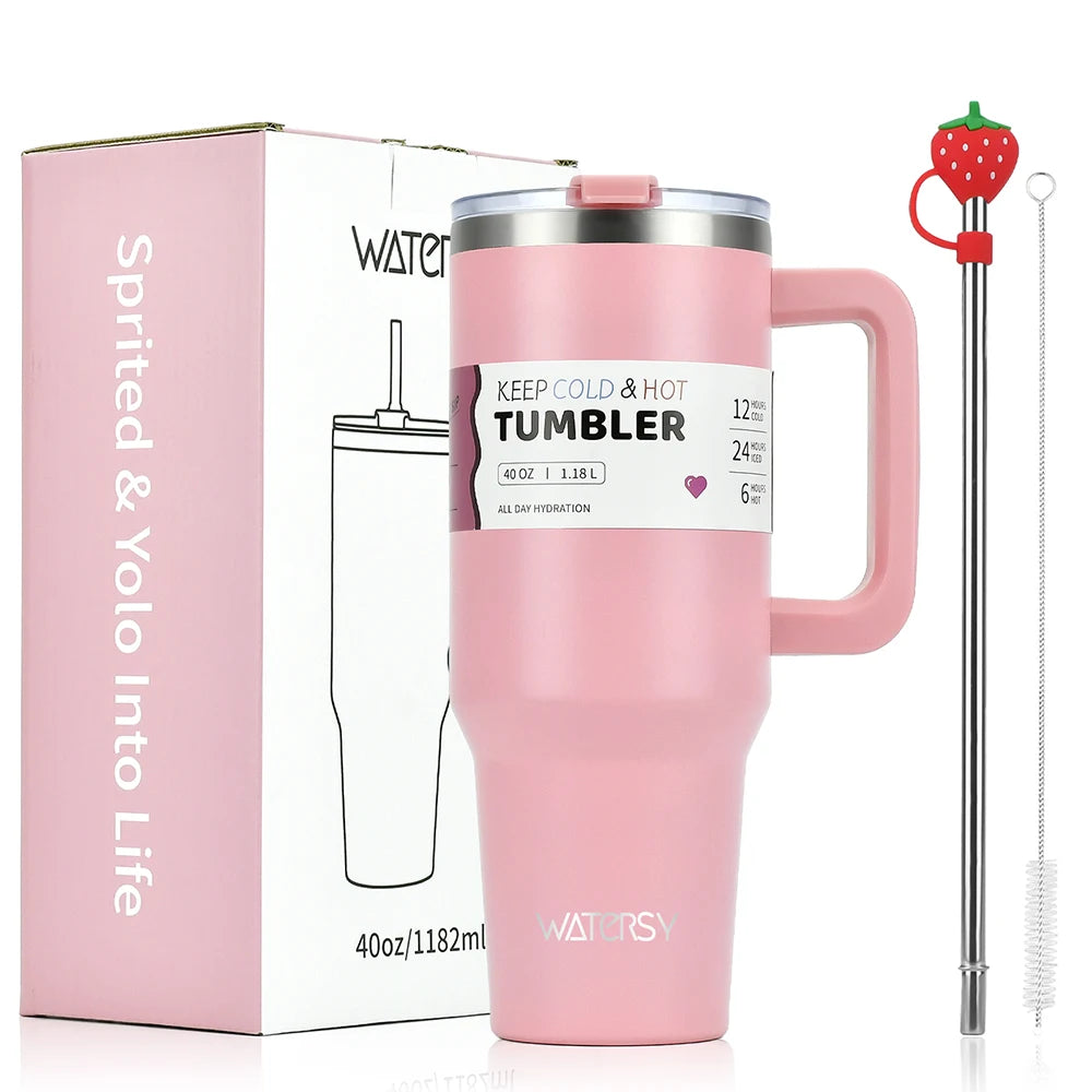 Watersy 30oz/40oz Tumbler with Handle and Straw - Stainless Steel Thermal Bottle Double 304 Vacuum Insulated  Cup --
