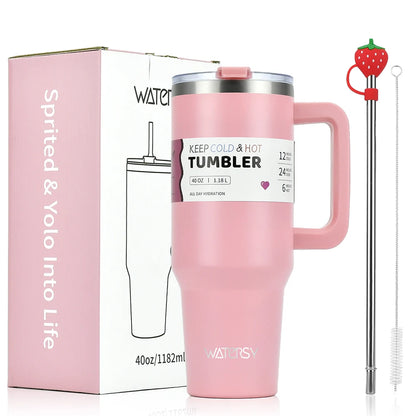 Watersy 30oz/40oz Tumbler with Handle and Straw - Stainless Steel Thermal Bottle Double 304 Vacuum Insulated  Cup --